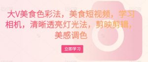 大V美食色彩法，美食短视频，学习相机，清晰透亮灯光法，剪映剪辑，美感调色-一号资源库