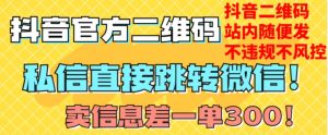 价值3000的技术！抖音二维码直跳微信！站内无限发不违规！-一号资源库
