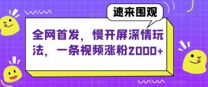 全网首发，慢开屏深情玩法，一条视频涨粉2000+【揭秘】-一号资源库