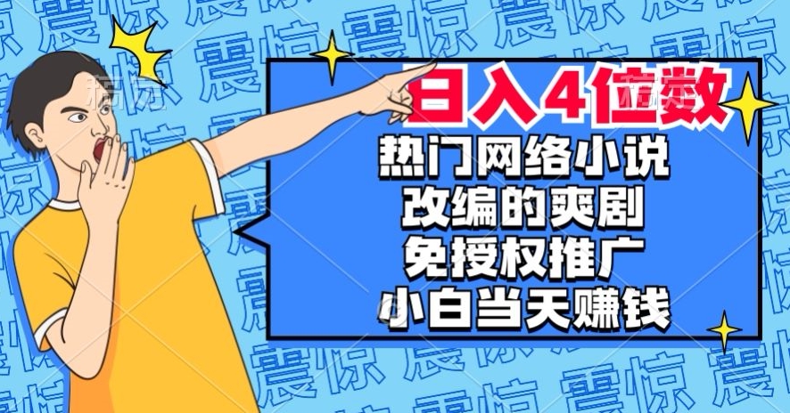 热门网络小说改编的爽剧，免授权推广，新人当天就能赚钱，日入4位数【揭秘】-一号资源库