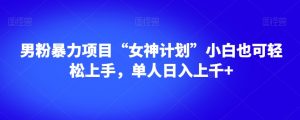 男粉暴力项目“女神计划”小白也可轻松上手，单人日入上千+【揭秘】-一号资源库