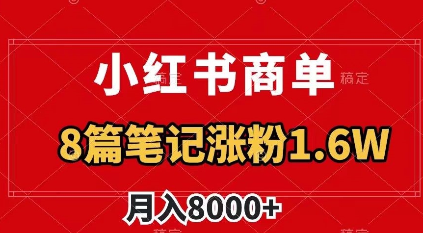 小红书商单最新玩法，8篇笔记涨粉1.6w，作品制作简单，月入8000+【揭秘】-一号资源库