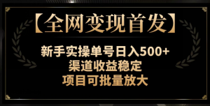 【全网变现首发】新手实操单号日入500+，渠道收益稳定，项目可批量放大【揭秘】-一号资源库