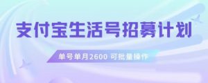 支付宝生活号作者招募计划，单号单月2600，可批量去做，工作室一人一个月轻松1w+【揭秘】-一号资源库