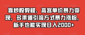 靠炒股教程，高客单价暴力变现，多渠道引流方式暴力涨粉，新手也能实现日入2000+【揭秘】-一号资源库