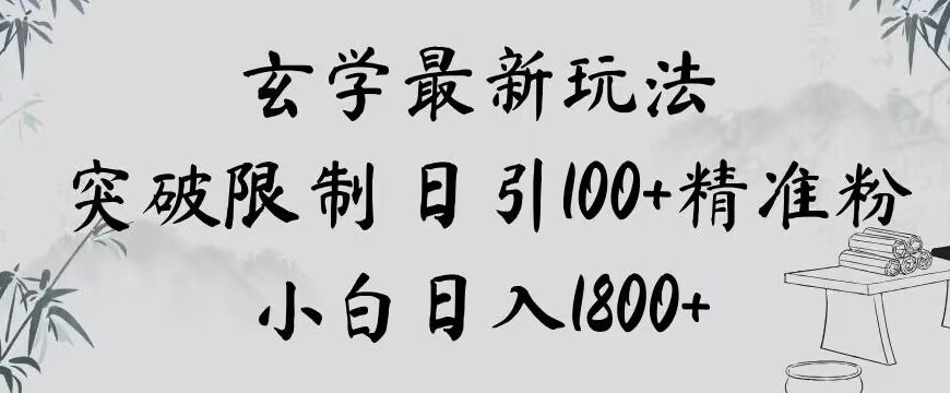 玄学新玩法，突破限制，日引100+精准粉，小白日入1800+【揭秘】-一号资源库