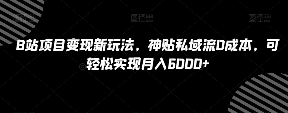 B站项目变现新玩法，神贴私域流0成本，可轻松实现月入6000+【揭秘】-一号资源库