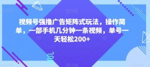 视频号强撸广告矩阵式玩法，操作简单，一部手机几分钟一条视频，单号一天轻松200+【揭秘】-一号资源库