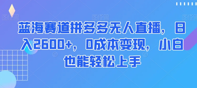 蓝海赛道拼多多无人直播，日入2600+，0成本变现，小白也能轻松上手【揭秘】-一号资源库
