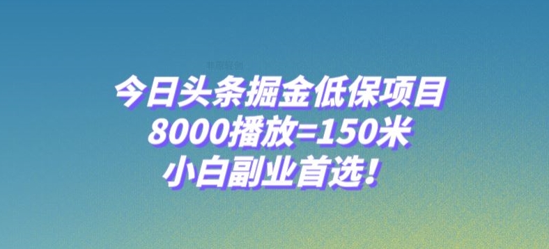 今日头条掘金低保项目，8000播放=150米，小白副业首选【揭秘】-一号资源库