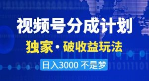 视频号分成计划，独家·破收益玩法，日入3000不是梦【揭秘】-一号资源库