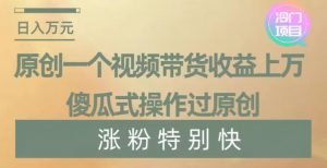 原创一个视频带货收益上万，傻瓜式操作过原创，几分钟做一个视频涨粉特别快【揭秘】-一号资源库