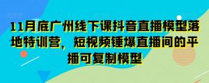 11月底广州线下课抖音直播模型落地特训营，短视频锤爆直播间的平播可复制模型-一号资源库