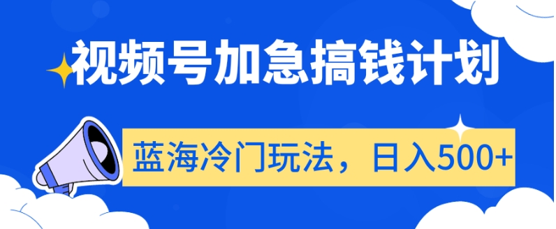 视频号加急搞钱计划，蓝海冷门玩法，日入500+【揭秘】-一号资源库