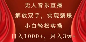 无人音乐直播，解放双手，实现躺赚，小白轻松实操，日入1000+，月入3w+【揭秘】-一号资源库
