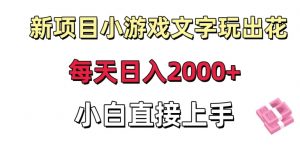 新项目小游戏文字玩出花日入2000+，每天只需一小时，小白直接上手【揭秘】-一号资源库