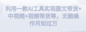 利用一款AI工具实现图文带货+中视频+视频带货等，无脑操作月如过万【揭秘】-一号资源库