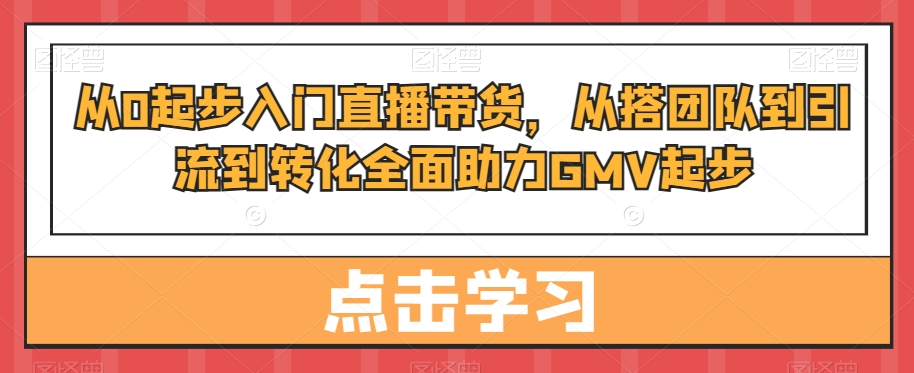 从0起步入门直播带货，​从搭团队到引流到转化全面助力GMV起步-一号资源库