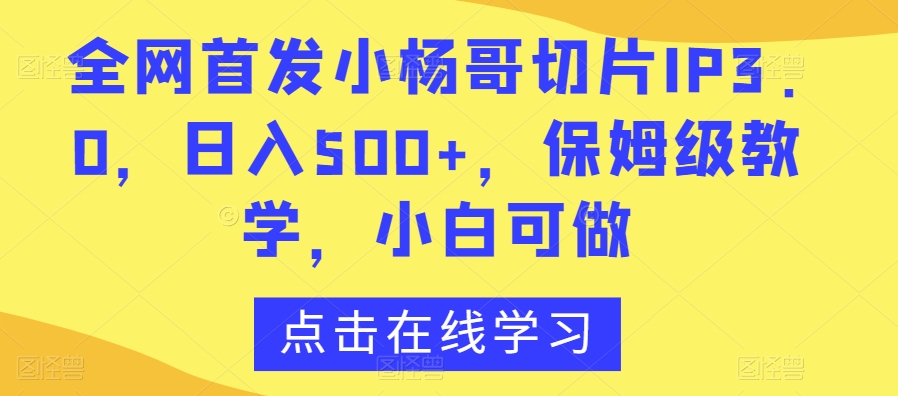 全网首发小杨哥切片IP3.0，日入500+，保姆级教学，小白可做【揭秘】-一号资源库