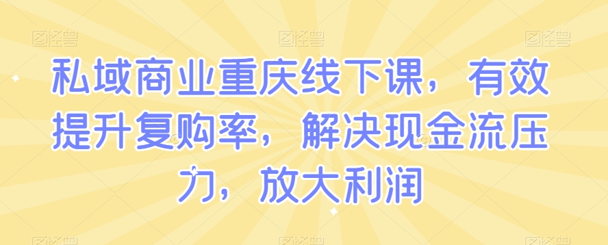 私域商业重庆线下课，有效提升复购率，解决现金流压力，放大利润-一号资源库