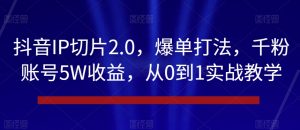 抖音IP切片2.0，爆单打法，千粉账号5W收益，从0到1实战教学【揭秘】-一号资源库