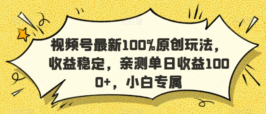 视频号最新100%原创玩法，收益稳定，亲测单日收益1000+，小白专属【揭秘】-一号资源库