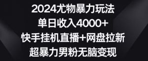2024尤物暴力玩法，单日收入4000+，快手挂机直播+网盘拉新，超暴力男粉无脑变现【揭秘】-一号资源库