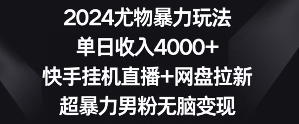 2024尤物暴力玩法，单日收入4000+，快手挂机直播+网盘拉新，超暴力男粉无脑变现【揭秘】-一号资源库