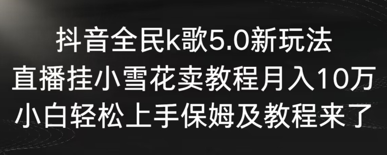 抖音全民k歌5.0新玩法，直播挂小雪花卖教程月入10万，小白轻松上手，保姆及教程来了【揭秘】-一号资源库