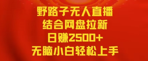 野路子无人直播结合网盘拉新，日赚2500+，小白无脑轻松上手【揭秘】-一号资源库