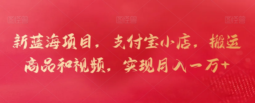 新蓝海项目，支付宝小店，搬运商品和视频，实现月入一万+【揭秘】-一号资源库