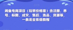 闲鱼电商项目(玩转价格差)含注册、养号、标题、成交、售后、选品、货源等,一条龙全系统教程-一号资源库
