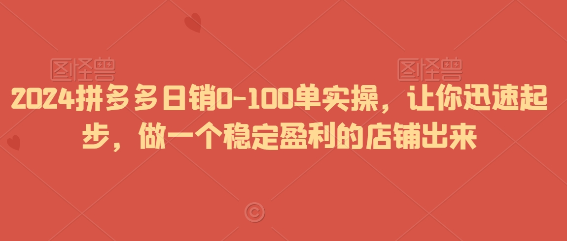 2024拼多多日销0-100单实操，让你迅速起步，做一个稳定盈利的店铺出来-一号资源库