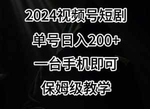 2024风口，视频号短剧，单号日入200+，一台手机即可操作，保姆级教学【揭秘】-一号资源库