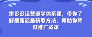 拼多多运营必学体系课，带你了解最新流量获取方法、帮助你降低推广成本-一号资源库