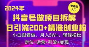 2024年抖音做项目拆解日引流300+创业粉,小白跟着做,月入5万,轻轻松松【揭秘】-一号资源库