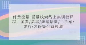 付费流量·巨量线索线上集训营课程，美发/美容/舞蹈培训/二手车/游戏/装修等付费投流-一号资源库
