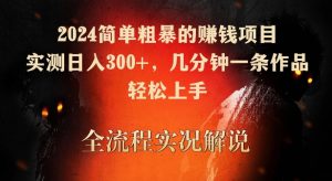2024简单粗暴的赚钱项目，实测日入300+，几分钟一条作品，轻松上手【揭秘】-一号资源库