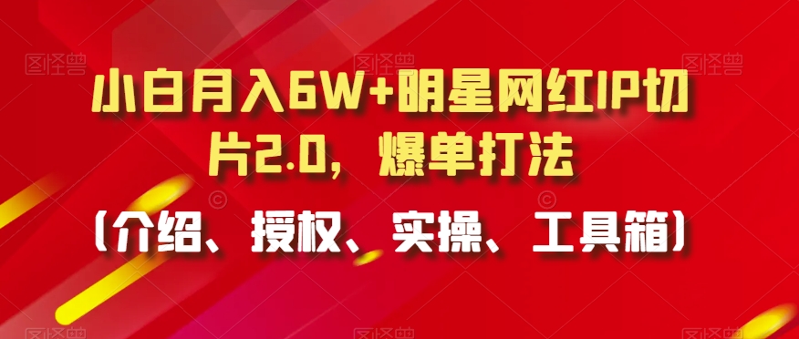 小白月入6W+明星网红IP切片2.0，爆单打法（介绍、授权、实操、工具箱）【揭秘】-一号资源库