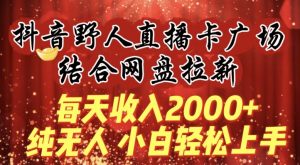 每天收入2000+，抖音野人直播卡广场，结合网盘拉新，纯无人，小白轻松上手【揭秘】-一号资源库