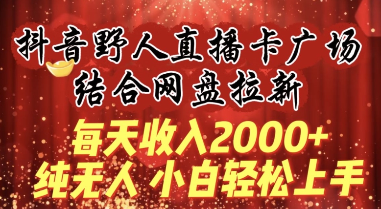 每天收入2000+，抖音野人直播卡广场，结合网盘拉新，纯无人，小白轻松上手【揭秘】-一号资源库