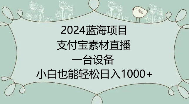 2024年蓝海项目，支付宝素材直播，无需出境，小白也能日入1000+ ，实操教程【揭秘】-一号资源库