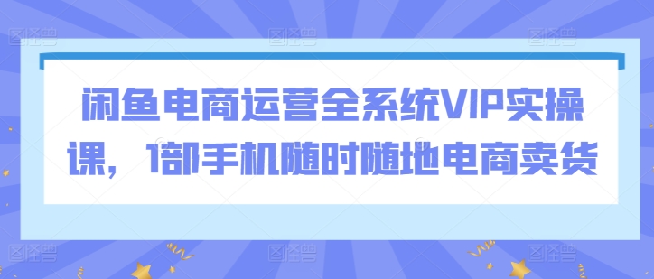 闲鱼电商运营全系统VIP实操课，1部手机随时随地电商卖货-一号资源库