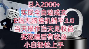 日入2000+，实现全自动成交，B站无脑挂机躺平3.0，当天操作当天见收益，实现睡后有收益【揭秘】-一号资源库