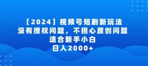 2024视频号短剧玩法，没有授权问题，不担心原创问题，适合新手小白，日入2000+【揭秘】-一号资源库