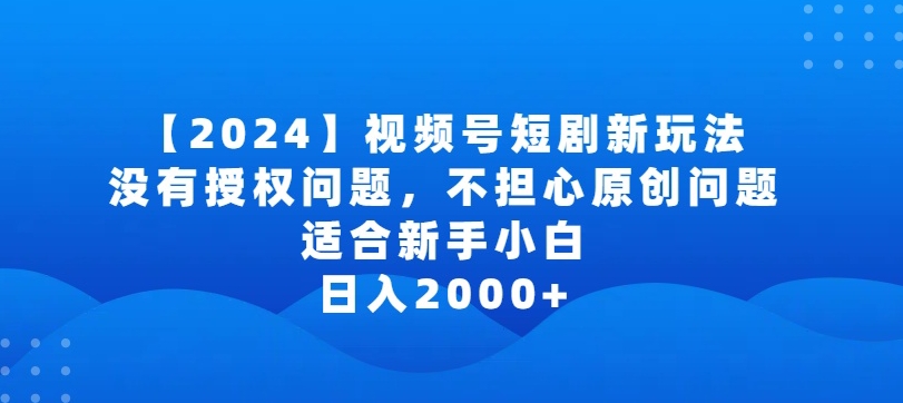 2024视频号短剧玩法，没有授权问题，不担心原创问题，适合新手小白，日入2000+【揭秘】-一号资源库