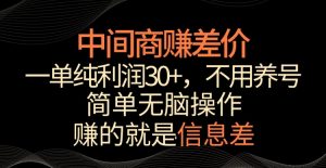 中间商赚差价，一单纯利润30+，简单无脑操作，赚的就是信息差，轻轻松松日入1000+【揭秘】-一号资源库