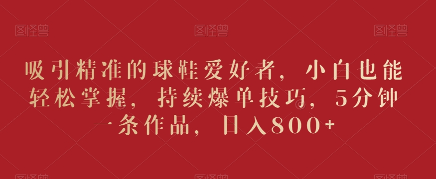 吸引精准的球鞋爱好者，小白也能轻松掌握，持续爆单技巧，5分钟一条作品，日入800+【揭秘】-一号资源库