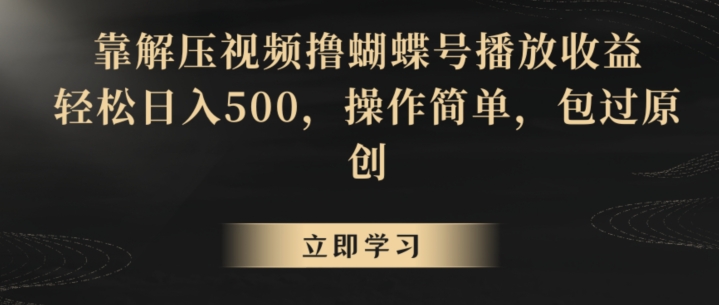 靠解压视频撸蝴蝶号播放收益，轻松日入500，操作简单，包过原创【揭秘】-一号资源库