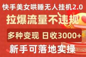 快手美女哄睡无人挂机2.0.拉爆流量不违规,多种变现途径,日收3000+,新手可落地实操【揭秘】-一号资源库